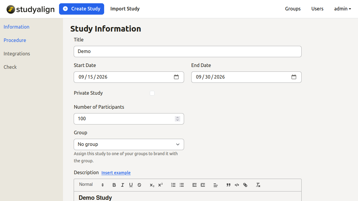 StudyAlign setup wizard, part one