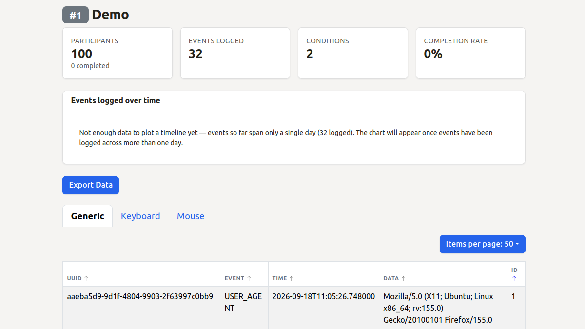StudyAlign interaction logging dashboard