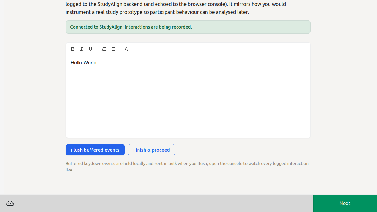 StudyAlign study frontend showing a task briefing